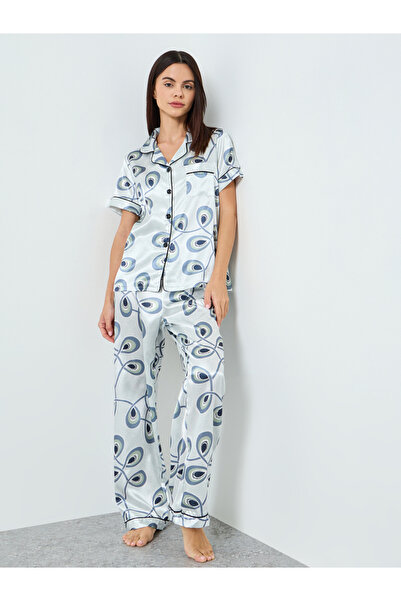 Take Two By Styli Women Graphic Printed Short Sleeve Shirt and Pyjama Set