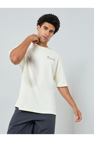 Styli Men Cream Oversized Slogan Print T-Shirt