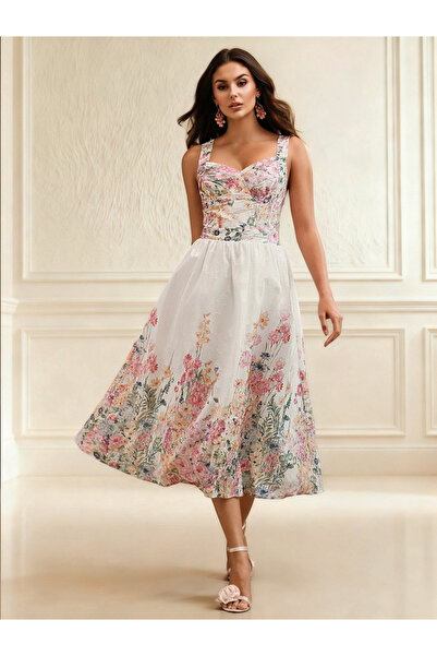 Take Two By Styli Women Floral Print Strappy Midi Dress