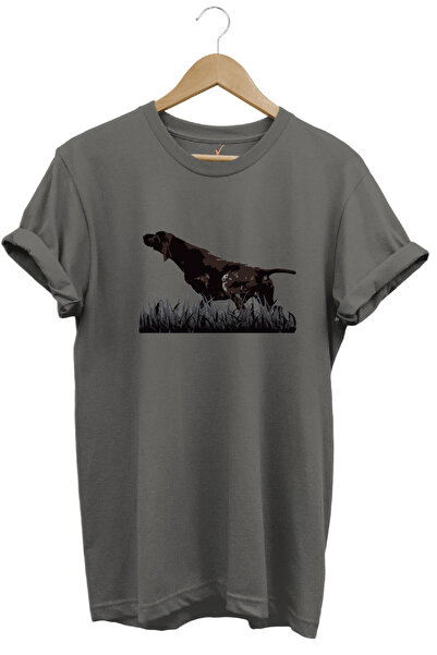 WİDİ Outdoor Hunting Kurzhaar Dog Printed 100% Cotton Regular Fit Crew Neck T...