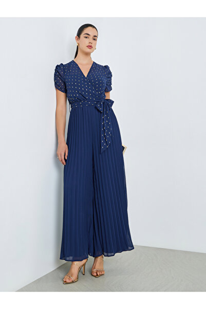 Styli Women Wide Leg Jumpsuit with Lurex Dobby Detail