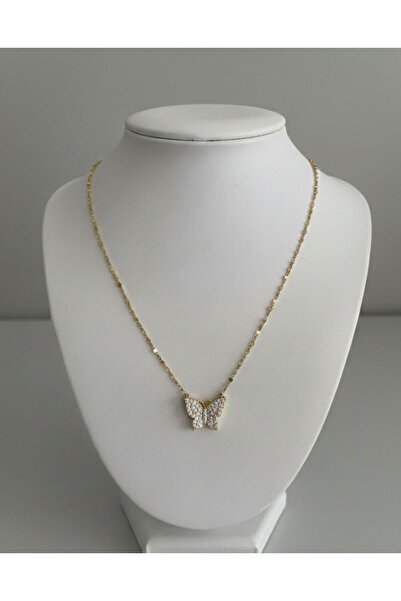 Butik 316L Çelik Gold Zirkon Taşlı Minimal Kelebek Kolye - Kararmaz Suya Daya...