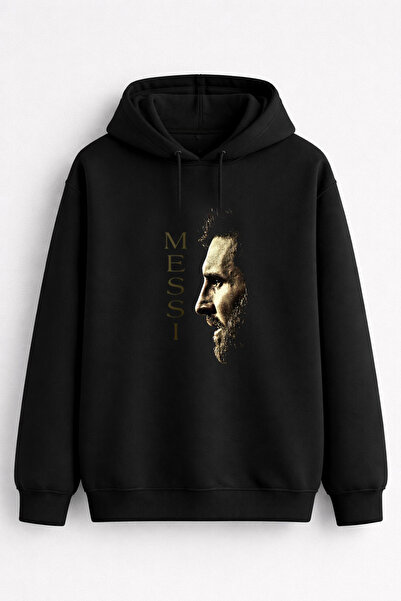 AYDESİGN سويت شيرت أسود بقلنسوة مطبوع عليه ليونيل ميسي للرجال والنساء والأطفال