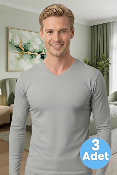 Uniquetrenders Men's Combed Cotton Lycra 3-Piece V-Neck Long Sleeve Undershirt