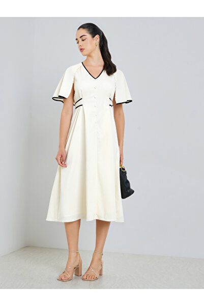 Styli Women White Buttoned A-Line Midi Dress