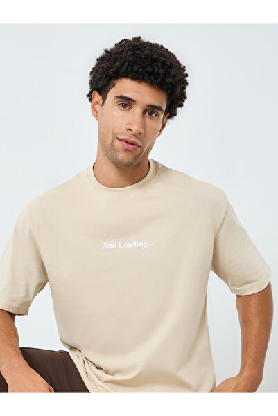 Styli Men Beige Graphic Oversized T-Shirt