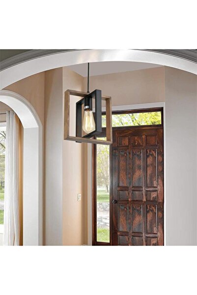 ALC-Shop Lustra Vintage LV560/1BK, 1xE27, Rustic Barn, Lemn si Metal, Negru