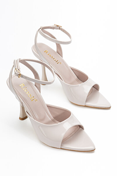 RİSSOLİ Sandale de damă din piele lăcuită bej, cu vârf ascuțit și detaliu cu ...