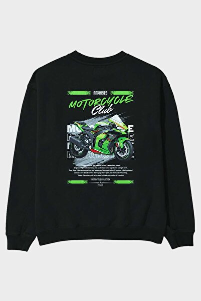 Ankhises Hanorac oversize negru cu imprimeu în spate Motocicletă Seria 14 Băr...