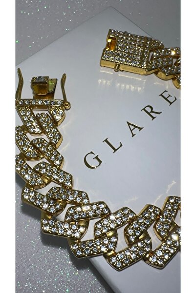 GLARE JEWELRY CO Monaco Chain Modeli Kalın Gurbet Lüks Pırlanta Montür Çelik ...