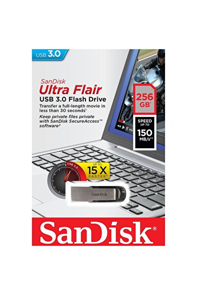 SanDisk WD Ultra Flair USB Memory, 256GB, USB 3.0, Black/Silver