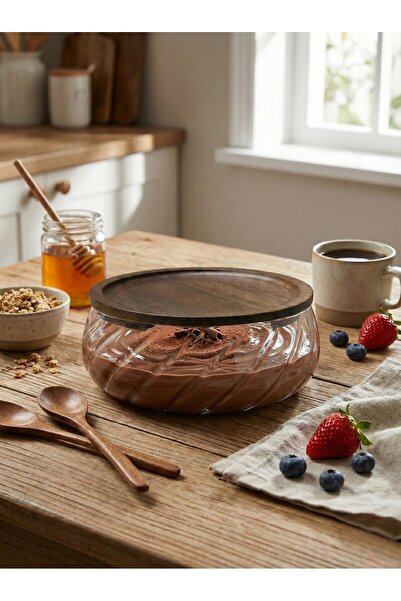 FARALYAHOME Akasya Kapaklı Cam Sunum Kasesi 19x7 Cm Tatlı Sunumluk Yoğurt Sunumluk