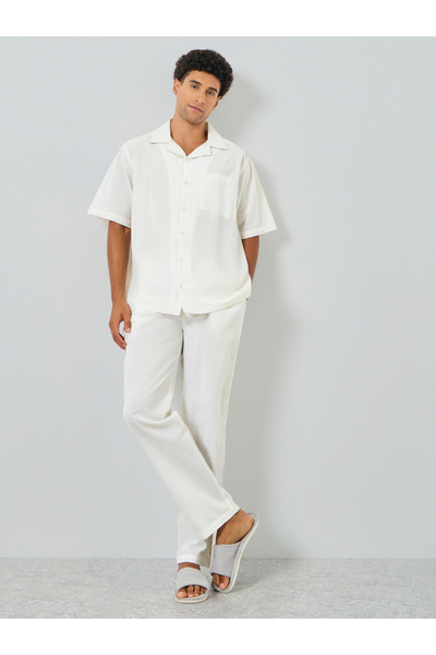 Styli Men White Cotton Relaxed Shirt and Pyjama Set