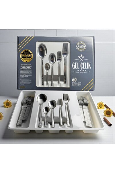 Gül Mutfak 60 Piece Cutlery Set for 12 People, Drop Model (18/0 Quality), Boxed
