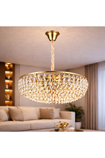 ALC-Shop Crystal Chandelier CC1677/500GD, 9xE14, Shiny Gold, Adjustable Heigh...