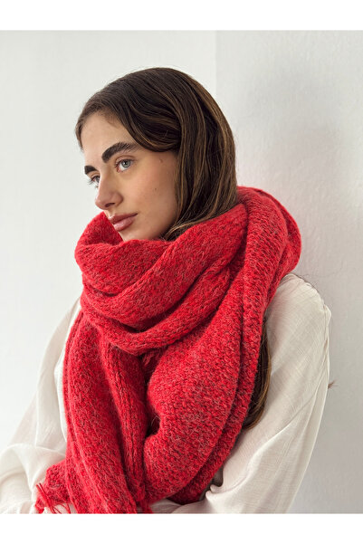 Retrobird Large Size Knitted Scarf Women's Brick Red