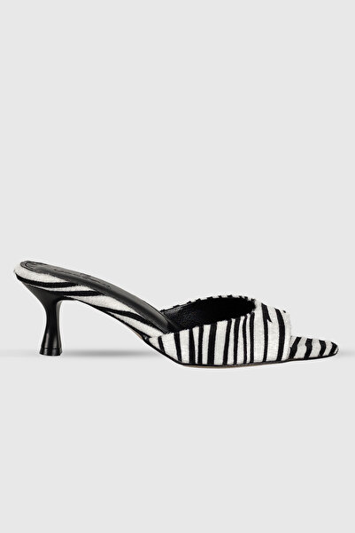 Modezya Morgana Black and White Patterned Single Strap Women's Heeled Shoes