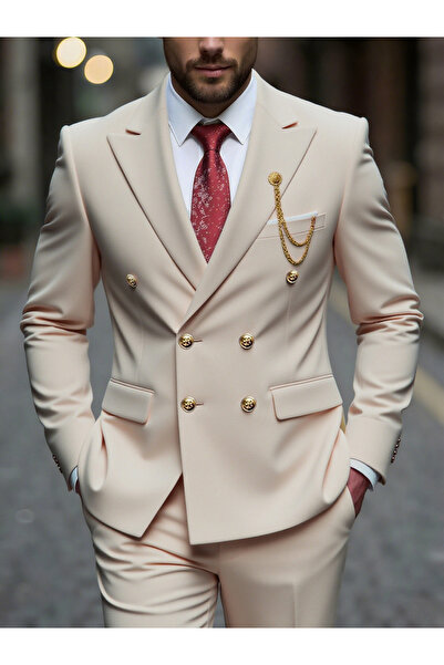 Take Two By Styli Men Double Breasted Solid Blazer and Suit Pants Set