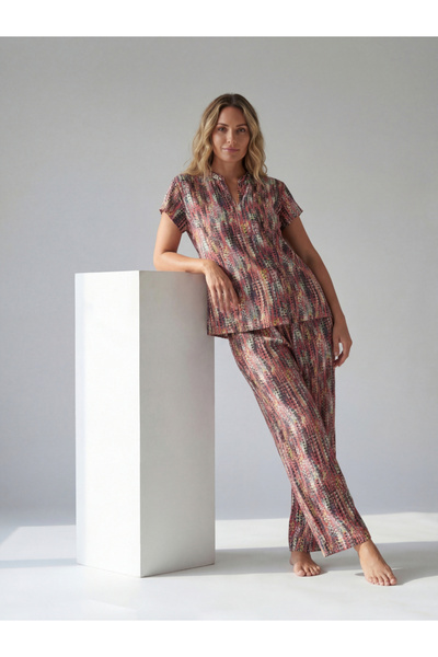 Mish By Styli Women All Over Print Cotton Shirt and Pyjama Set