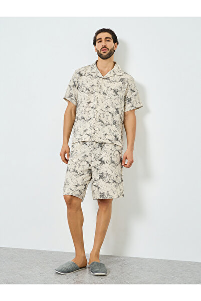 Styli Men Printed Buttoned Shirt and Shorts Pyjama Set