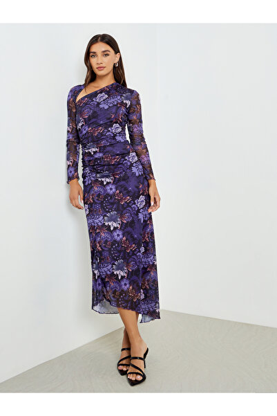 Styli Women Floral Print Gathered Detail Bodycon Maxi Dress