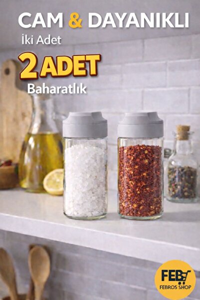 Febros Baharatlık 2 ADET Cam Dayanıklı Tuz Pulbiber Kekik Susam Baharatlığı
