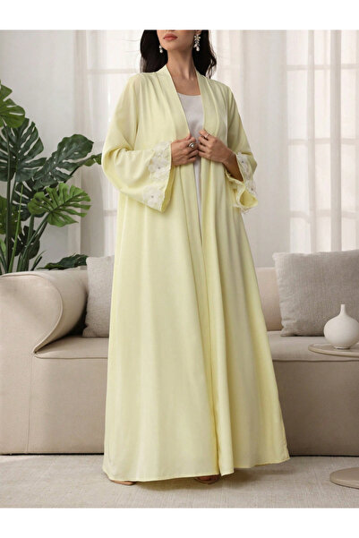 Take Two By Styli Women Yellow Floral Patchwork Detail Abaya