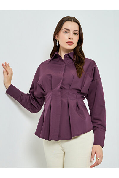 Styli Women Purple Long Sleeve Fold Pleated Shirt