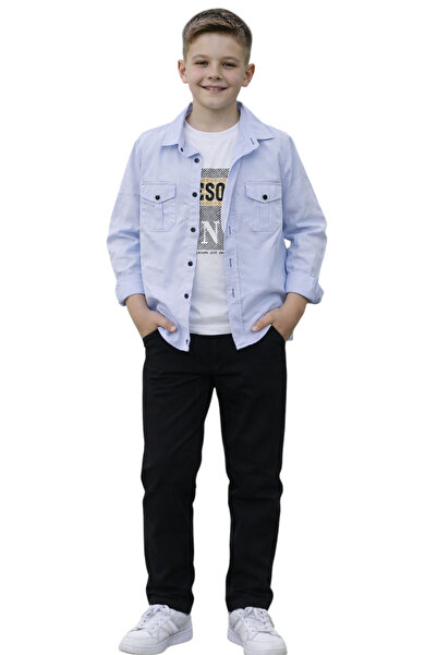 İrem Çocuk Giyim Boy's Folded Sleeve Pocket Shirt Fabric Trousers T-Shirt Lig...