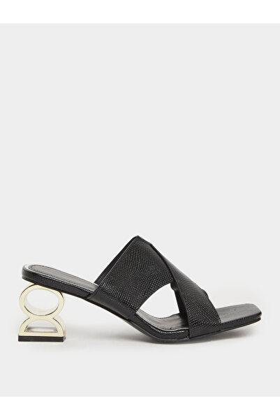 Take Two By Styli Women Black Textured Mid-Heel Sandals