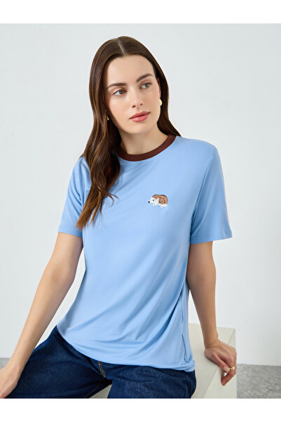 Styli Women Blue Embroidered Short Sleeve T-Shirt