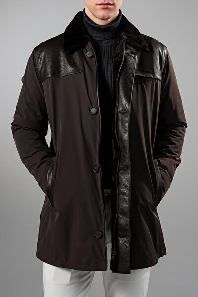 Tamer Tanca Men's Textile & Leather Brown Coat