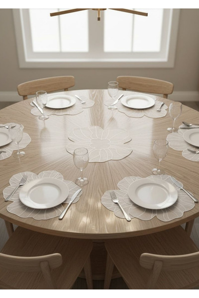 FORSACE 6 Adet Büyük Papatya Nakışlı Keten Amerikan Servis Ve Keten Supla