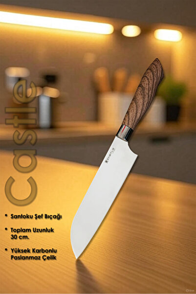 Castle Shine Serisi Santoku Uzak Doğu Mutfak Şef Bıçağı Et Ekmek Sebze Salata...