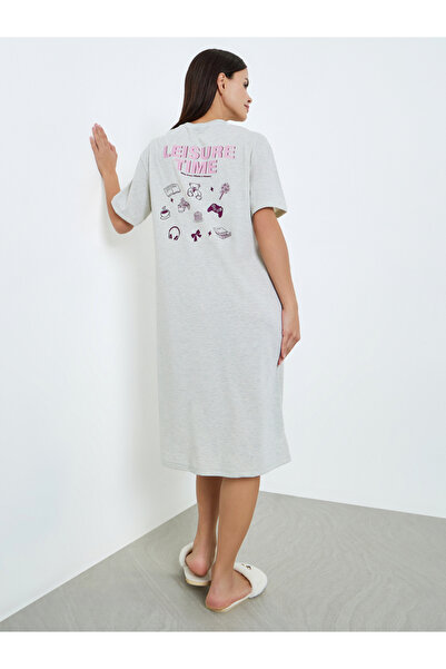 Styli Women Grey Back Graphic Print Sleep T-Shirt