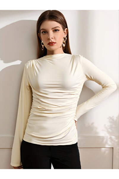Take Two By Styli Women Beige Ruched Long Sleeve Top