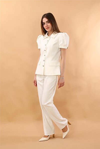 ÖNDER ÖZSOY Shirt Collar Short Sleeve Modern Jacket & Pocketed Pipe Leg Trous...