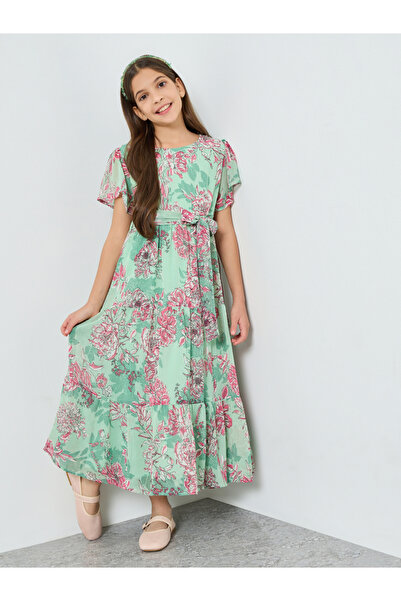 Styli Teen Girls Floral Dress with Tie Belt