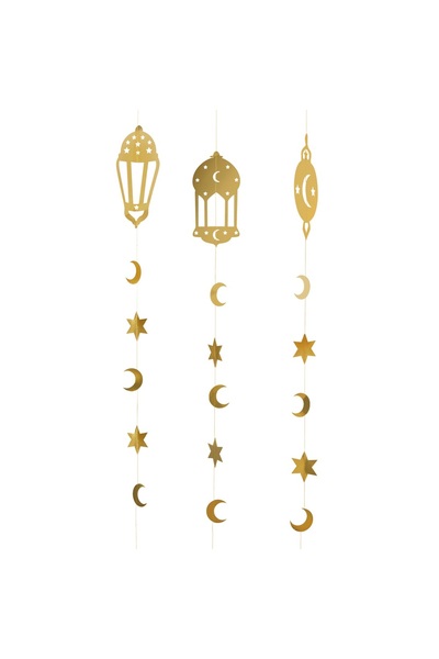 Hootyballoo Gold Ramadan Hanging Card Decorations Islamic Home Decor Pack of 3