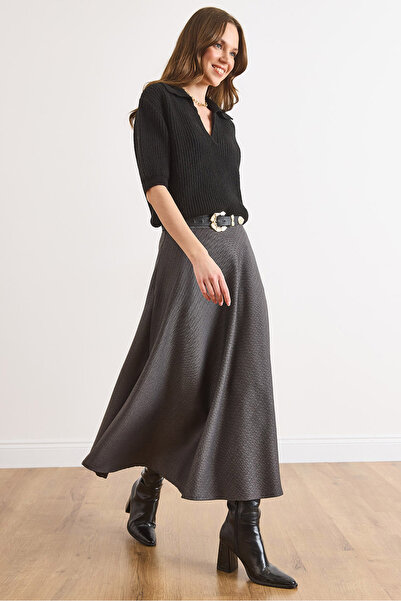 Olalook Fusta midi antracit cu model pește pentru femei ETK-19000398