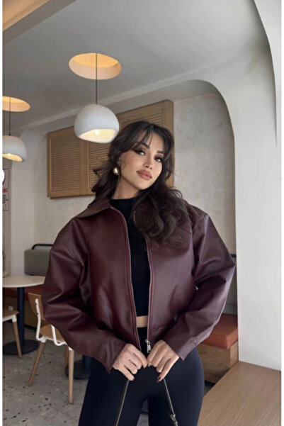 Rowsmen Women's Bomber Leather Jacket with Elastic Waist