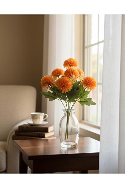 YASİMA 9 Branches of Eucalyptus with Orange Chrysanthemum Arrangement for Hom...