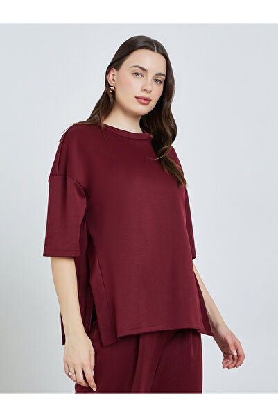Styli Women Burgundy Solid Oversized T-Shirt