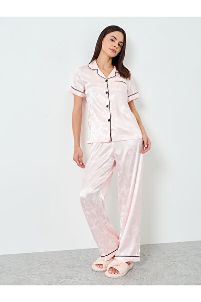 Take Two By Styli Women Leopard Printed Satin Shirt and Pyjama Set