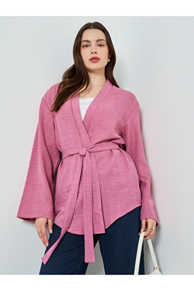 Styli Women Pink Plain Kimono with Belt