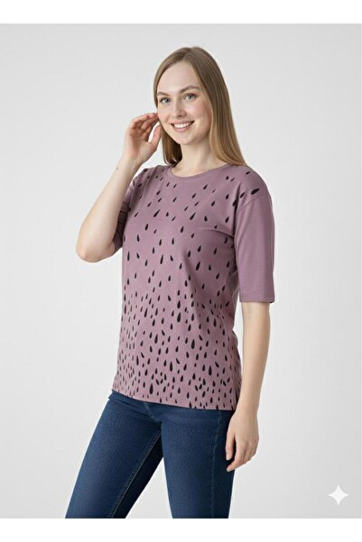 Orly More Viscose Fabric Mini Slit Short Sleeve Printed Mother's Combed Cotto...