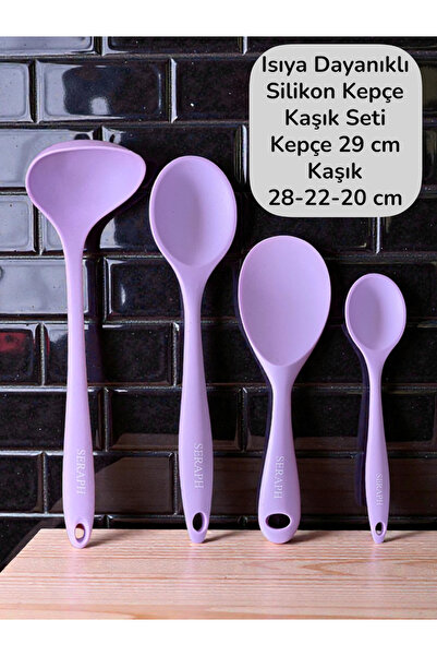 Seraph Isıya Dayanıklı Yanmaz Yapışmaz Silikon Kaşık Seti 4 Parça 28cm/22cm/2...