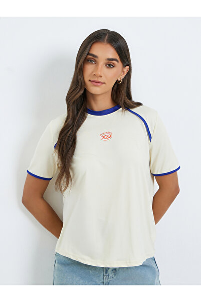 Styli Women Beige Graphic Print Oversized T-Shirt