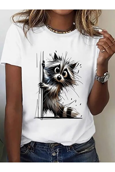 ship master Tricou oversize unisex cu imprimeu cu raton drăguț – 100% bumbac,...