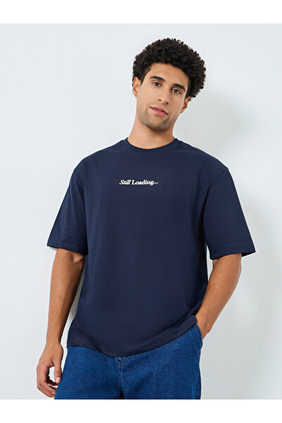 Styli Men Navy Blue Graphic Print Oversized T-Shirt